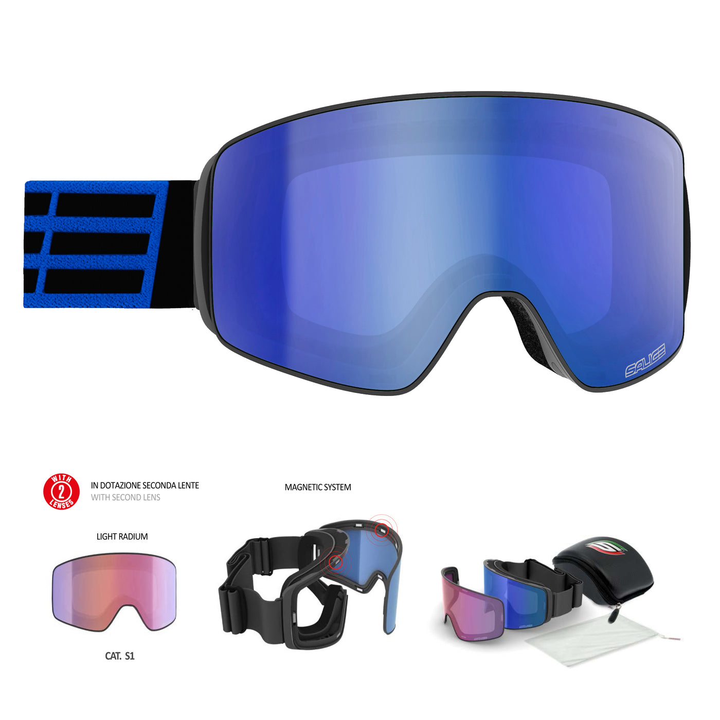 Salice 106 Goggles Double Antifog Mirror Lens/Black-Blue