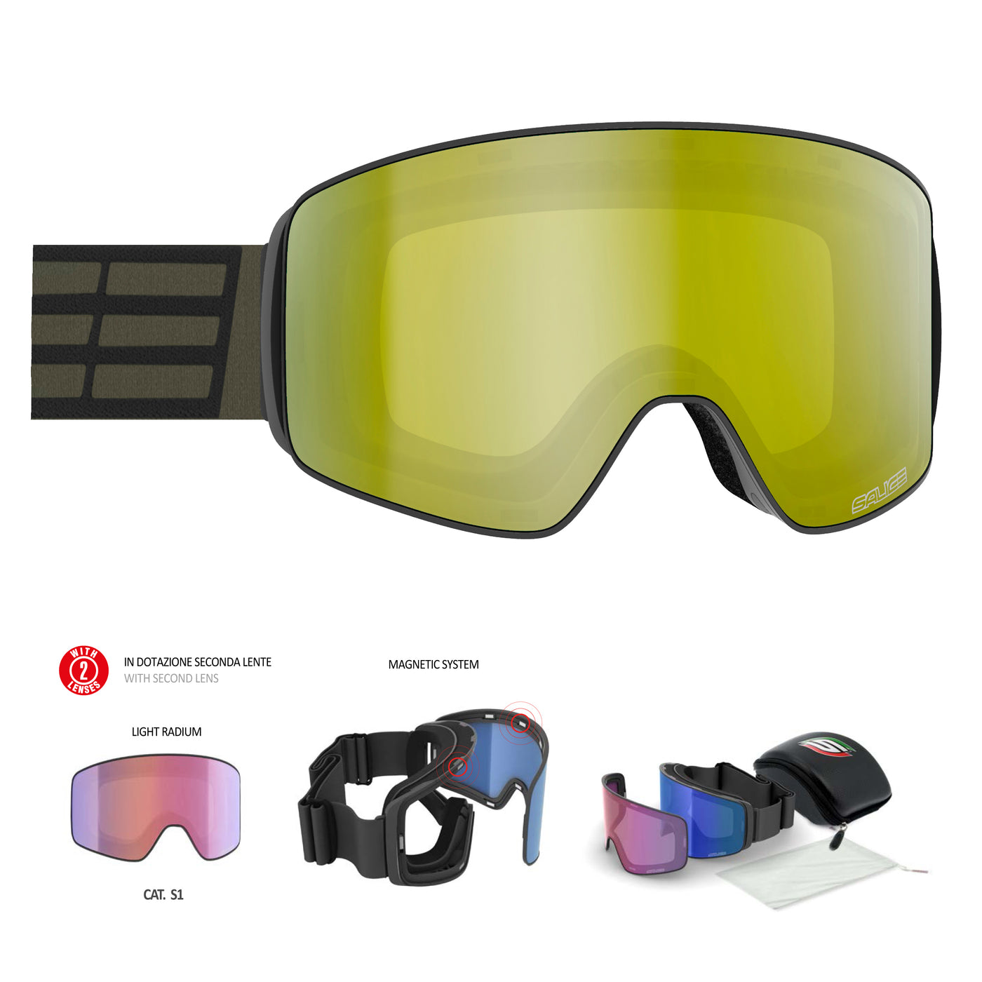 Salice 106 Goggles Double Antifog Mirror Lens/Black-Gold