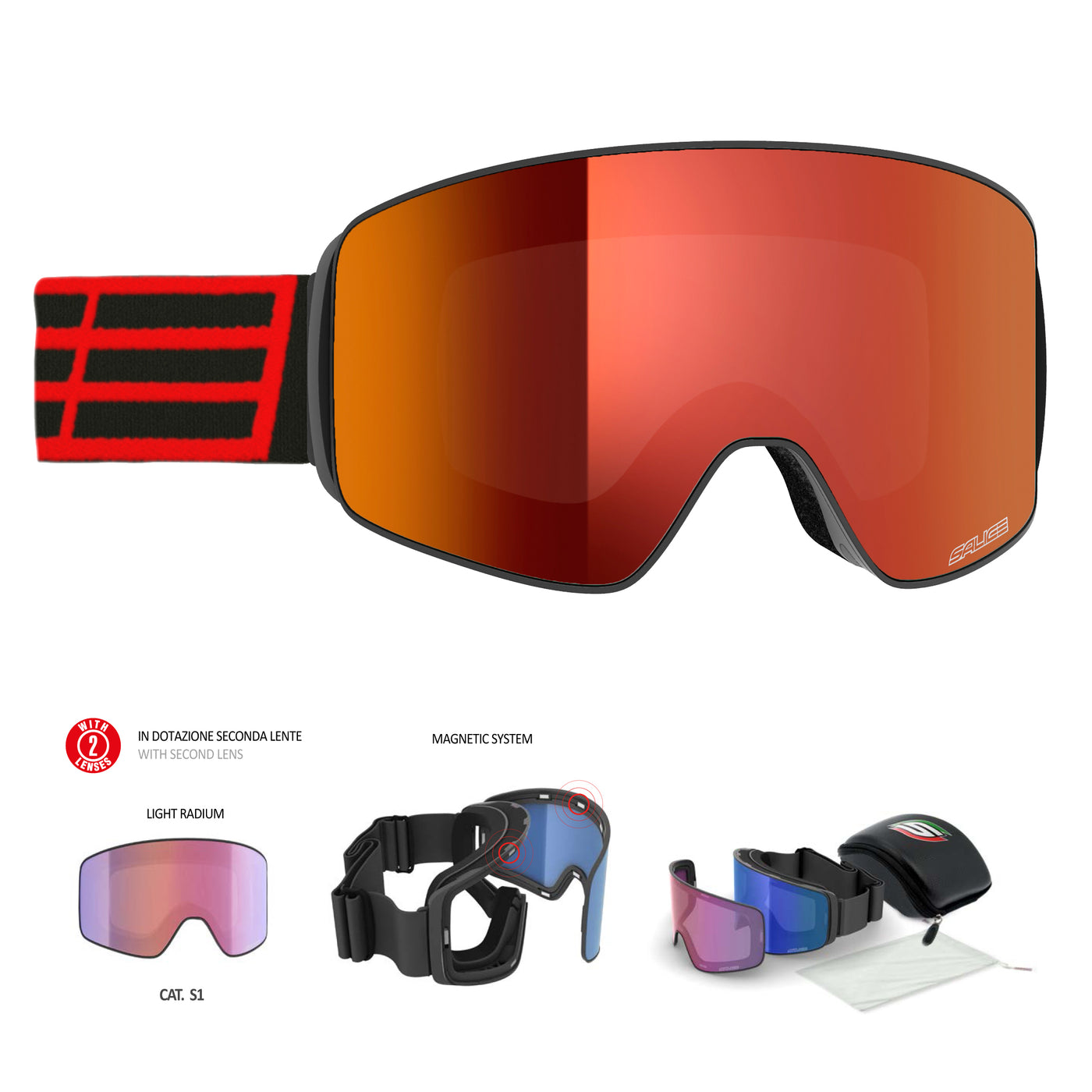Salice 106 Goggles Double Antifog Magnetic Mirror Lens/Black-Red