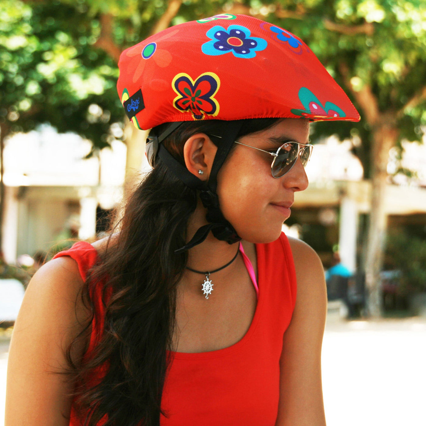 Coolcasc Bike Helmet Cover Hippy Flowers.