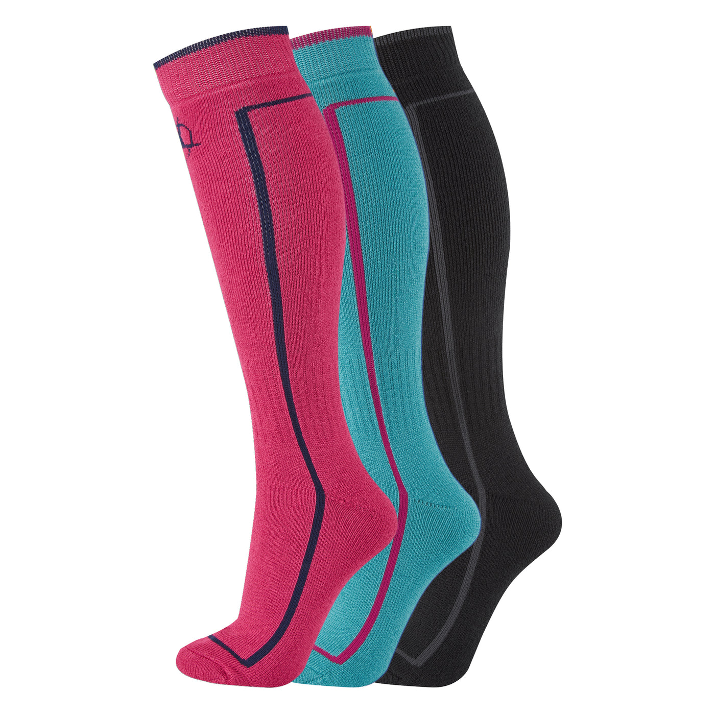 Manbi-PPP Performance Ski Sock Triple Pack Black/Raspberry/Turquoise